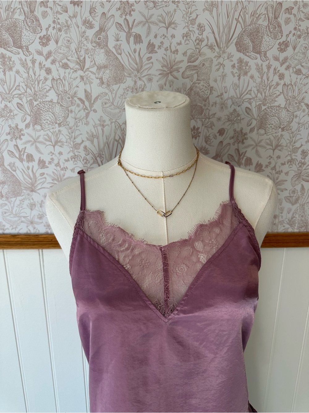 Satin Lace-Trim Camisole in Mauve - Picture 3 of 7